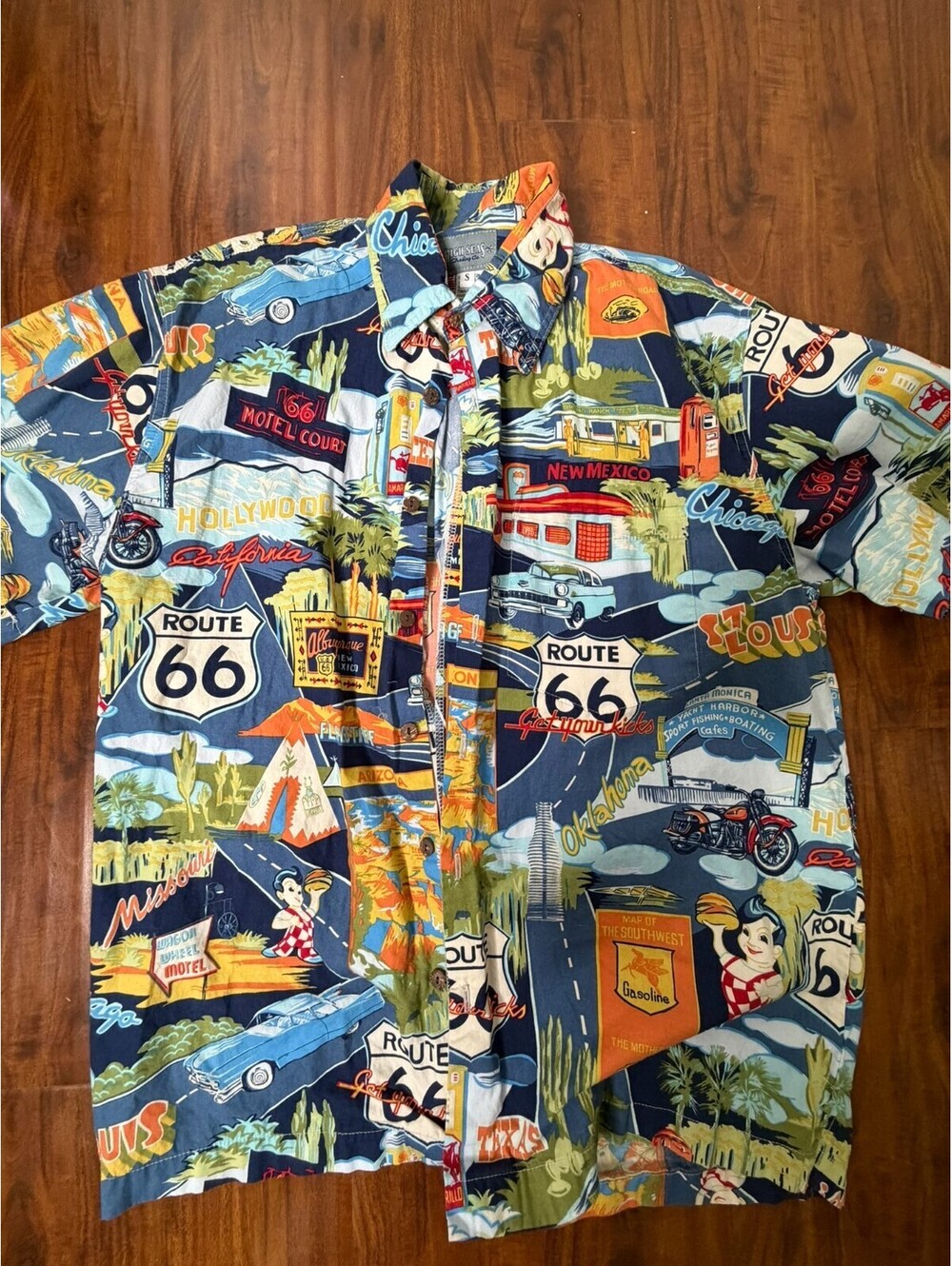 High Seas Trading Co. Men's S Short Sleeve Route 66 Theme Shirt 100% Cotton USA